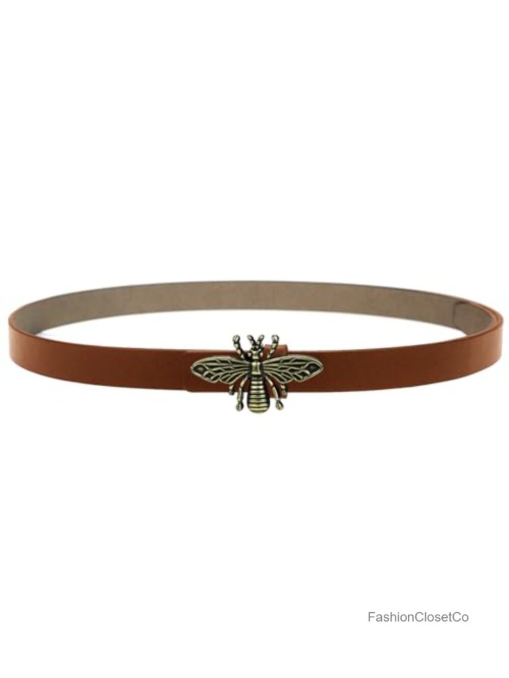 Vintage Copper Bee Buckle Full Grain Cowhide Leather Waist Belt 0.7"